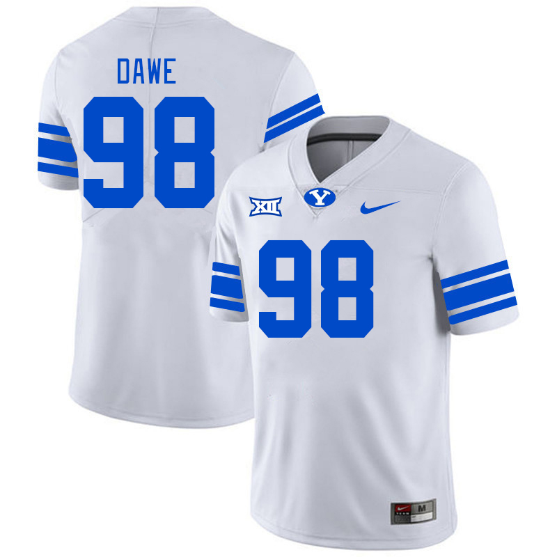 BYU Cougars #98 Wyatt Dawe Big 12 Conference College Football Jerseys Stitched Sale-White